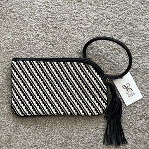 HOBO Black and White Striped Wristlet